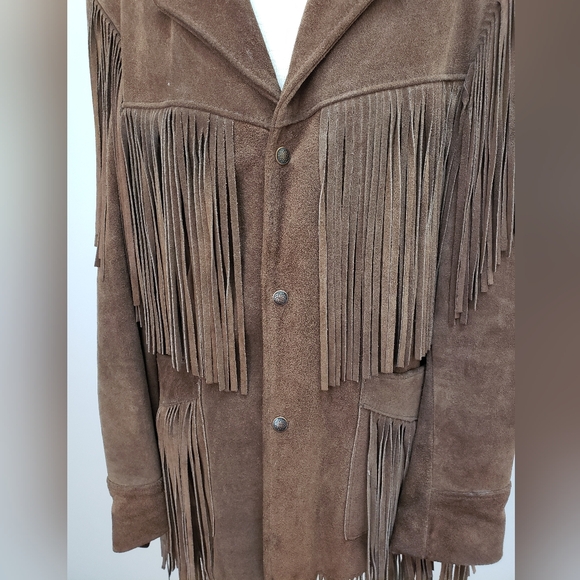 Vintage Rancher by Schott Bros Brown Suede Leather Fringed Jacket, Size 34 - Picture 3 of 8